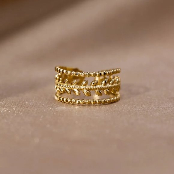 Marissa Layered Gold Leaf Ring - Picture 1 of 9
